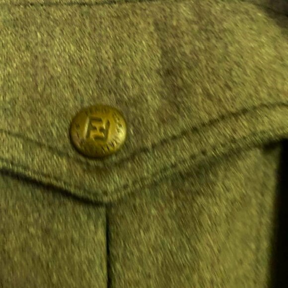 Auth. Fendi Roma Short Coat/ Dress Olive Green Color Size Small Belted - Picture 12 of 13